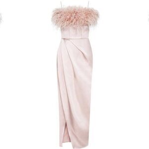 Milla Misty Rose Pink Celina Slip Midi Feathered Dress XL w/ tags